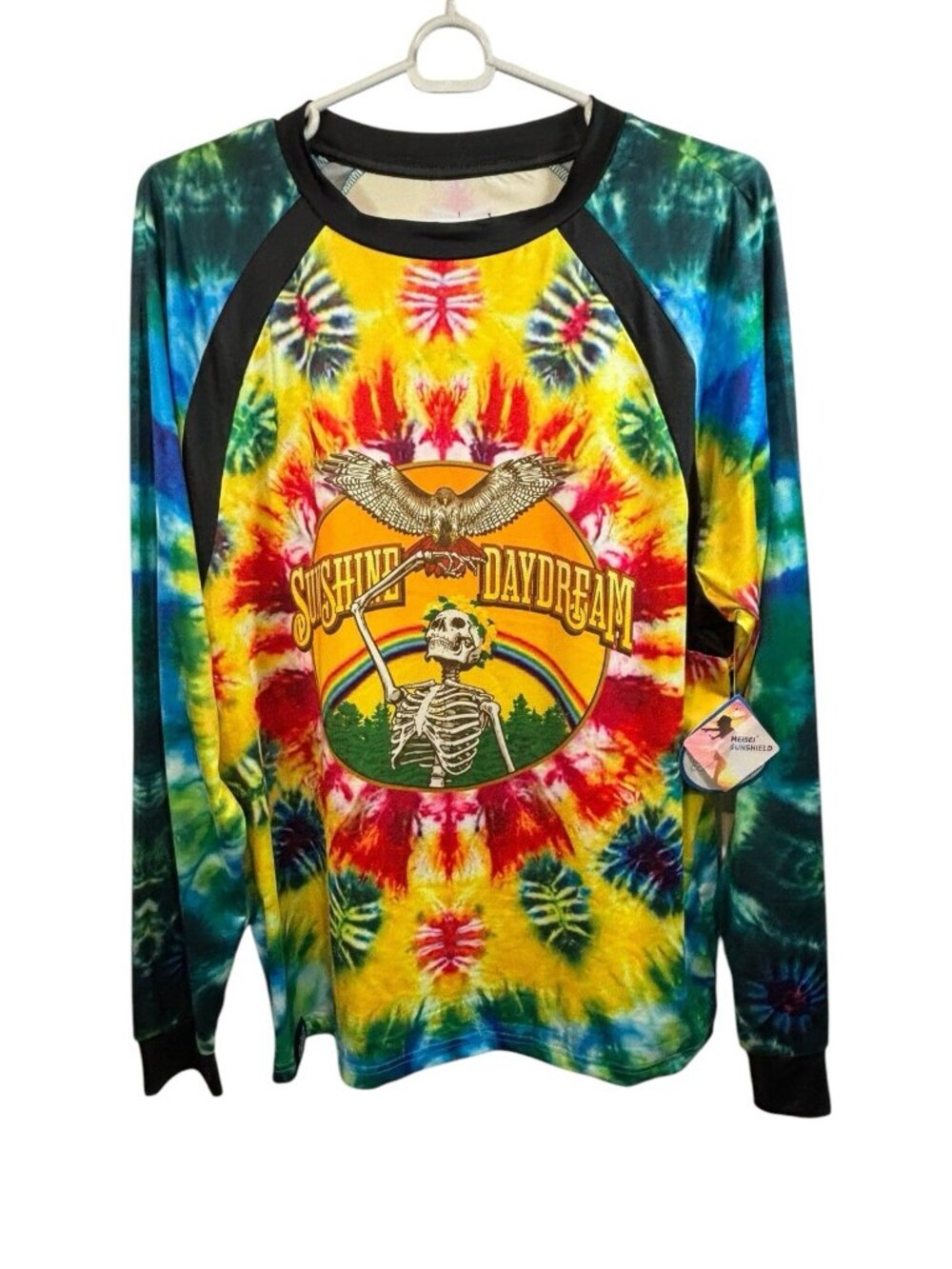 NWT Section 119 X Grateful Dead Logo Tie Dye Long Sleeve UPF+ Swim Shirt Mens S